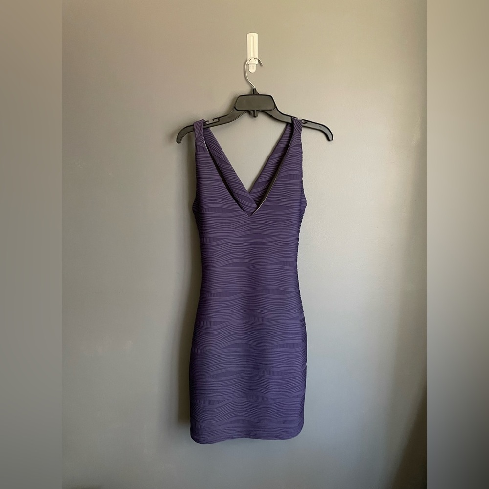 Abi Ferrin Purple Criss Cross Back Bodycon Midi Dress Size Medium